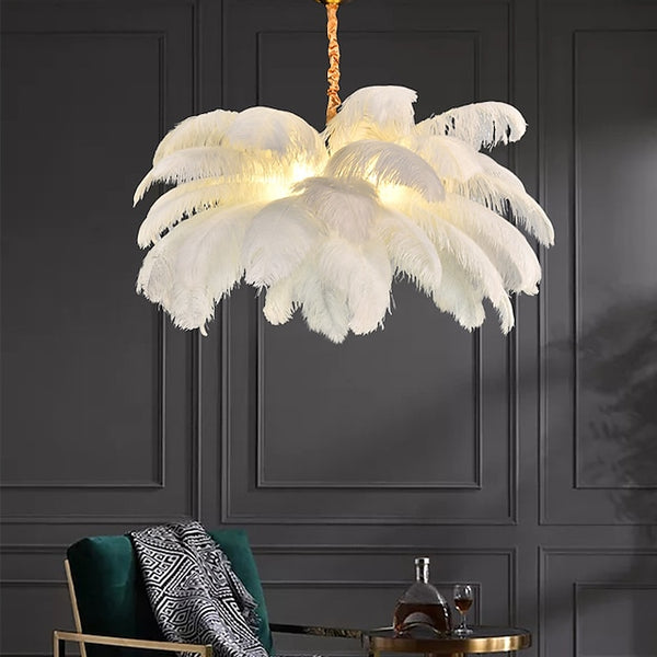 Large White Feather Chandelier for Living Room