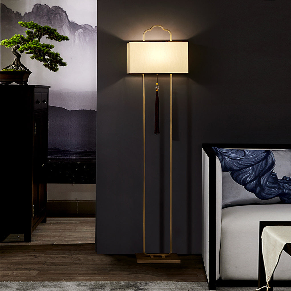 Chinese-Style Brass Floor Lamp in the Living Room