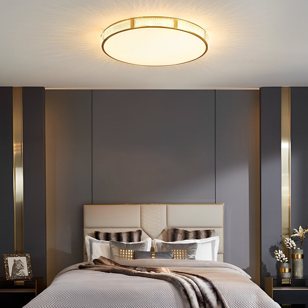 Round Shape Brass Flush Ceiling Light in the bedroom
