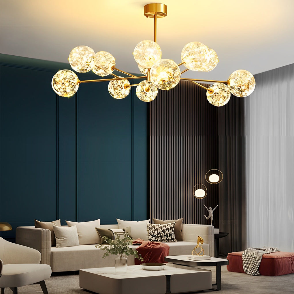 Glass Shade Brass Gold Sputnik Chandelier in Living Room