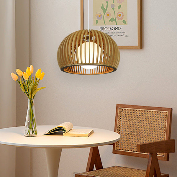 Rustic Wooden Pendant Light 1-Light LED Over Table Lamp