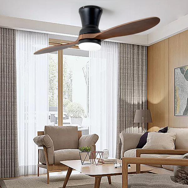 Mid-century 2 Blades Wooden LED Dimmable with Remote Mute Modern Ceiling Fans
