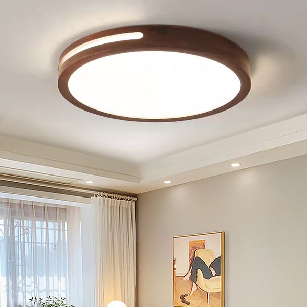 Mid-century Wooden Flush Ceiling Light Dimmable Integrated LED Mount Light Fixture