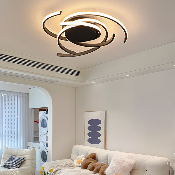 1-Light Iron Modern Swirl Fluch Mount Ceiling Light Integrated LED Light Fixture