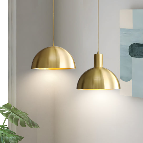 Gold Brass Dome Pendant Light 1-Light LED Kitchen Hanging Lamp