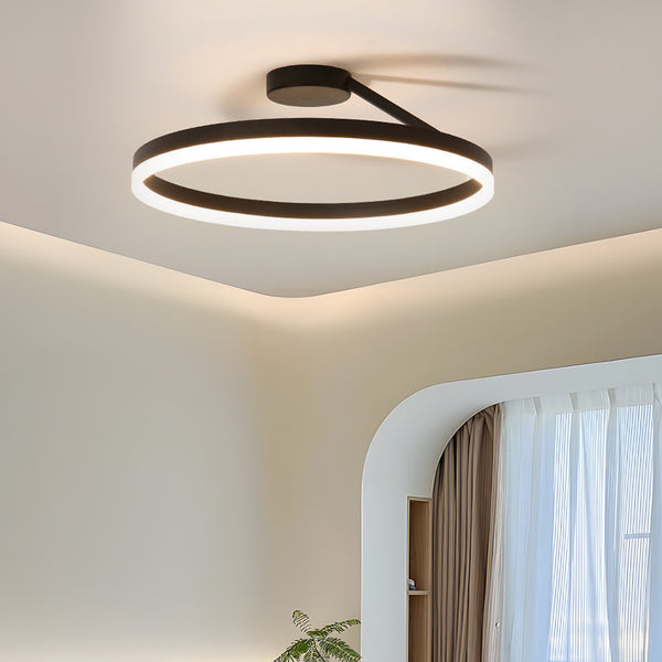 Modern Circle Semi Flush Ceiling Light Dimmable Integrated LED Light Fixture