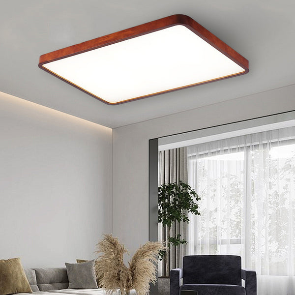 1-Light Dimmable Integrated LED Mid-century Wooden Flush Ceiling Light