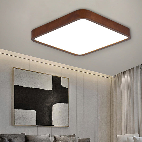 Mid-century Wooden Flush Ceiling Light Dimmable LED Mount Light Fixture