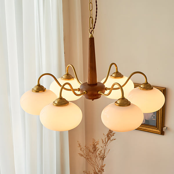Mid-century Wooden Chandelier With Shade