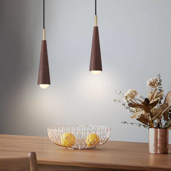 Mid-century Wood Cone Pendant Light 1-Light Dimmable LED Dining Table Lamp