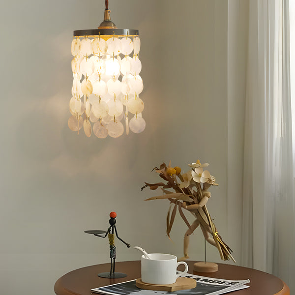 Modern Capiz Shell Pendant Light Coastal Seashells LED Hanging Lamp