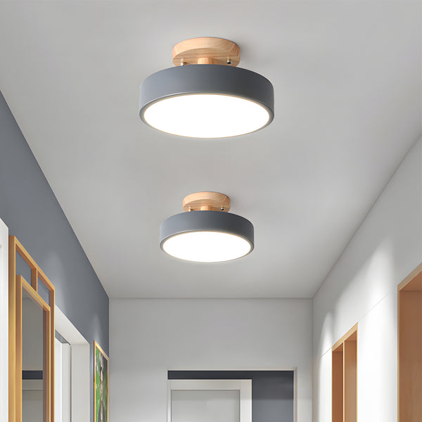 Nordic Wooden Single Light Semi Flush Ceiling Light