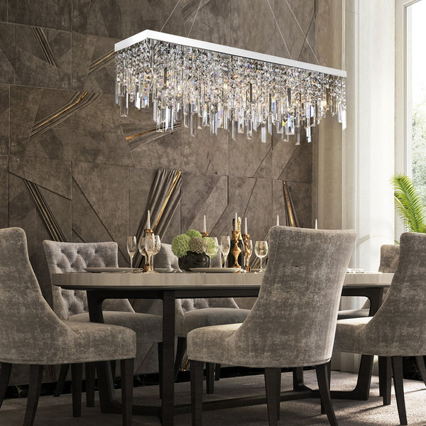 Rectangular Crystal Chandelier With Linear Design